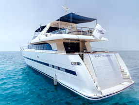 White yacht Baby Pegasus I on blue water