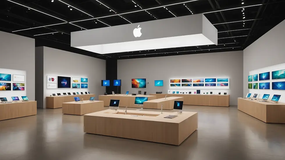 Eye-level view of an Apple product showcase