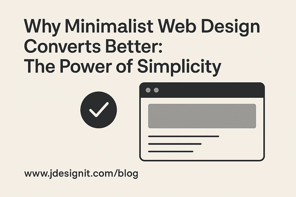 Minimalist web design concept with browser window and checkmark icon, illustrating how simplicity improves user experience and conversion rates.
