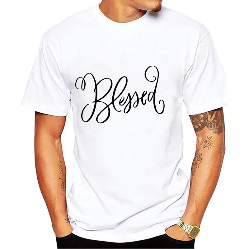 Thumbnail: Tee Christian Jesus BLESSED SAVED LOVED Loose Fit  Cotton Graphic Men Tshirt