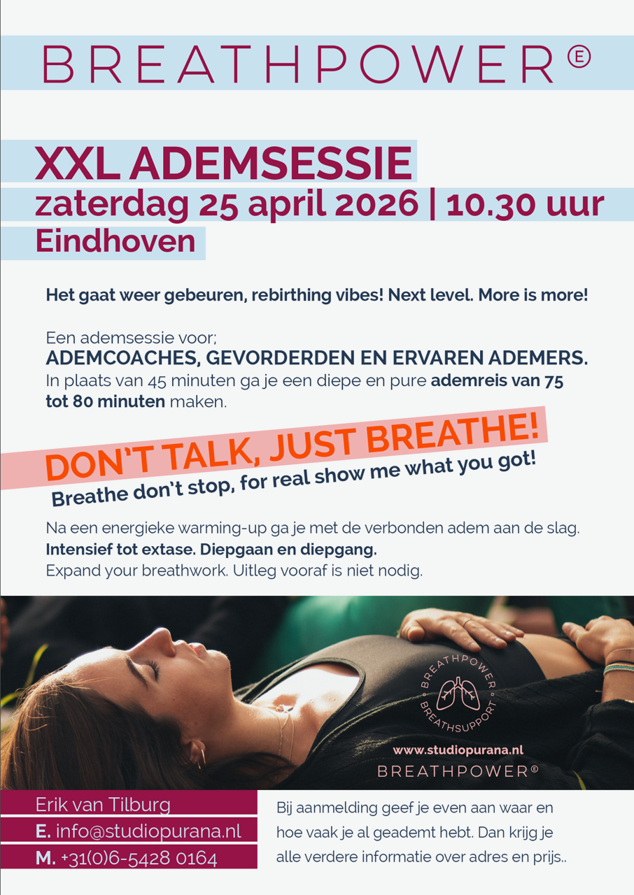 Ademsessie XXL Geef jezelf de tijd om in de verbonden ademhaling te komen Zaterdag 25 april 10.30 uur