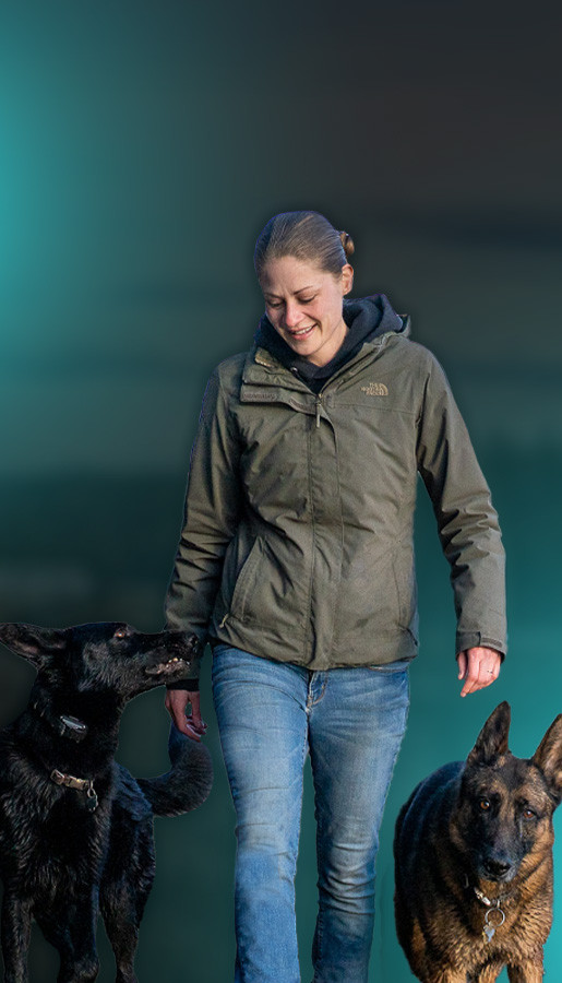 Stephanie Vichinsky, Owner of Method K9 Institute, with two German Shepherds