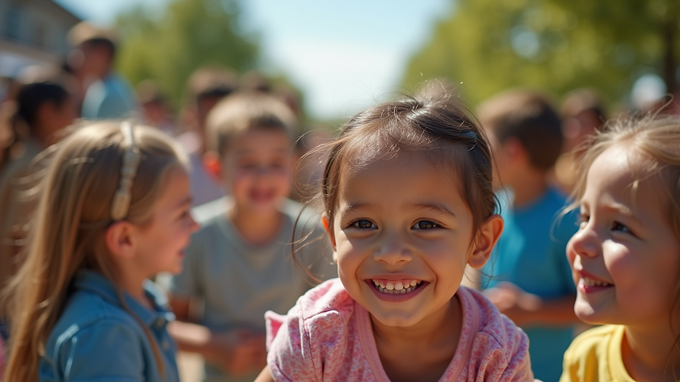 Eye-level view of a diverse group of families enjoying a community event