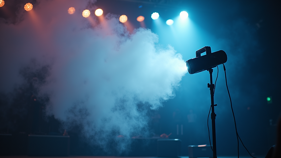 Close-up view of a fog machine emitting low fog on a concert stage