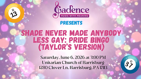 A promotional image for Cadence Chorus’ First-Ever Pride Bingo Event