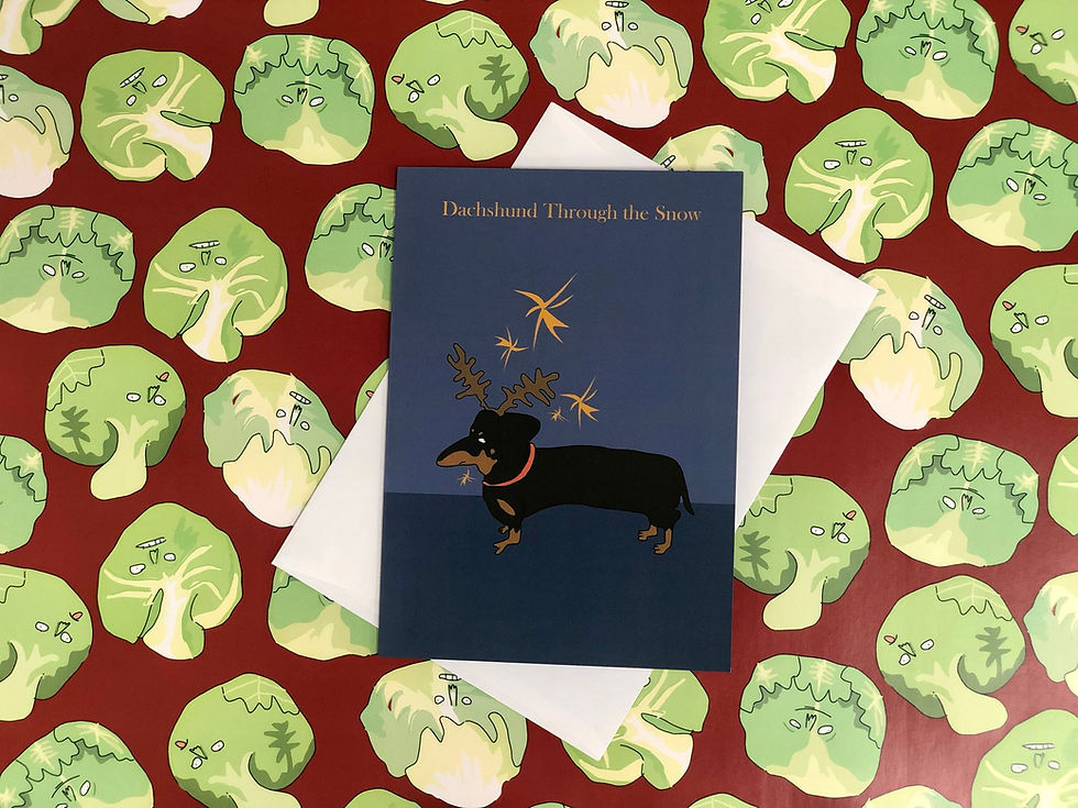 Thumbnail: Dachshund Through the Snow Blue Christmas Card