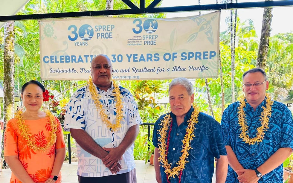 (L-R) Easter Chu Shing, SPREP's deputy director general, SPREP's director general Sefanaia Nawadra, New Zealand's Foreign Affairs Minister Winston Peters, Dr Shane Reti, New Zealand's Minister of Health and Minister for Pacific Peoples