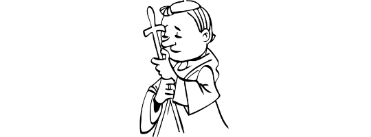 Drawing of a priest with a Holy Cross.