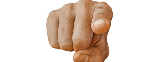 A finger pointing at the viewer.