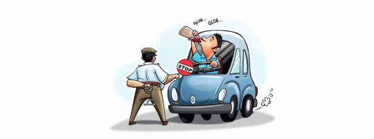 A caricature on police stopping a drunk person.