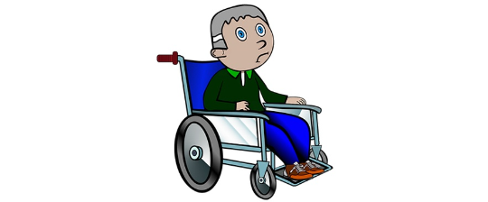 Caricature of a boy sitting in a wheel chair