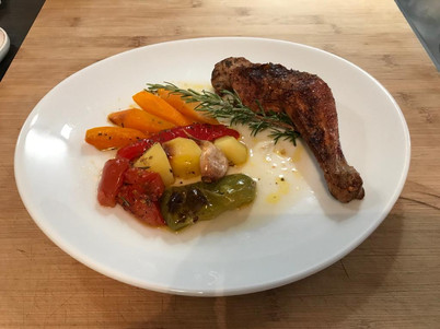 Cuisse de poulet fermier aux légumes 13€