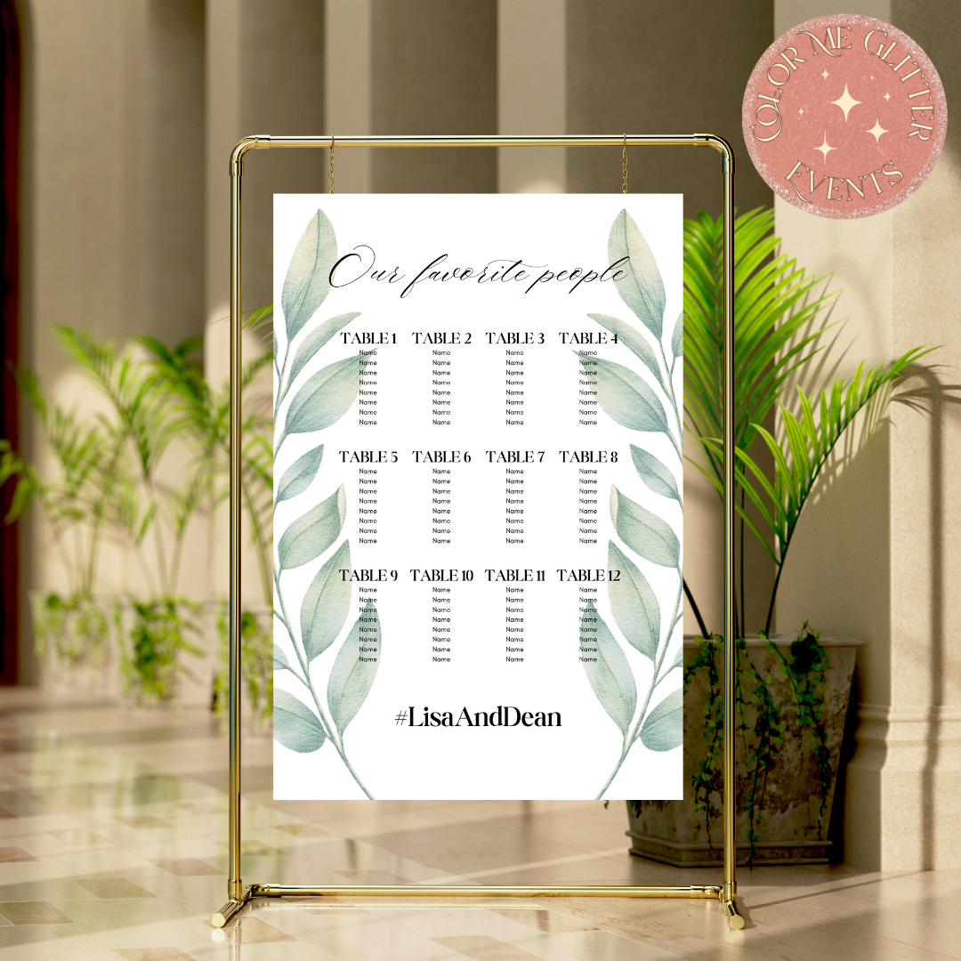 Minimalist Greenery Editable Seating Chart Template