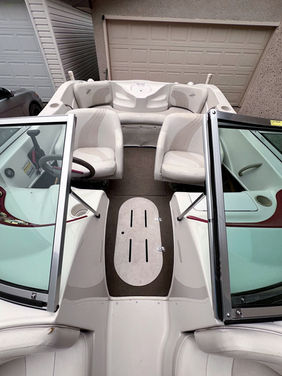 Deep cleaned boat seating and dashboard after detailing in Regina
