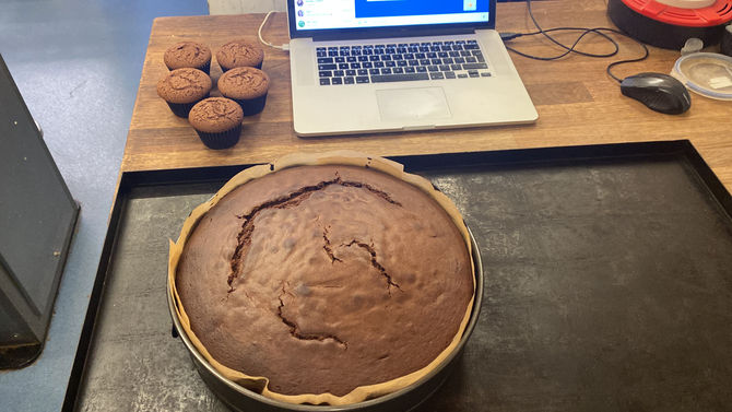 Construction of Double Chocolate Strawberry Gateau.