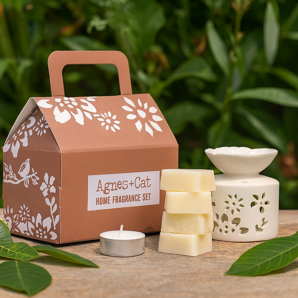 Set de regalo bienestar marroquí Agnes & Cat con quemador de aceite, ceras aromáticas y vela tealight