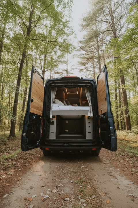 Drifter Van in Michigan Forest 
