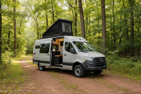 Ambers van in Michigan summer forest