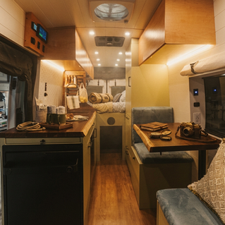 Sugarshack soft white roll-up window covering with matte black toggle, Drifter coachbuilt campervan No. 01/24.