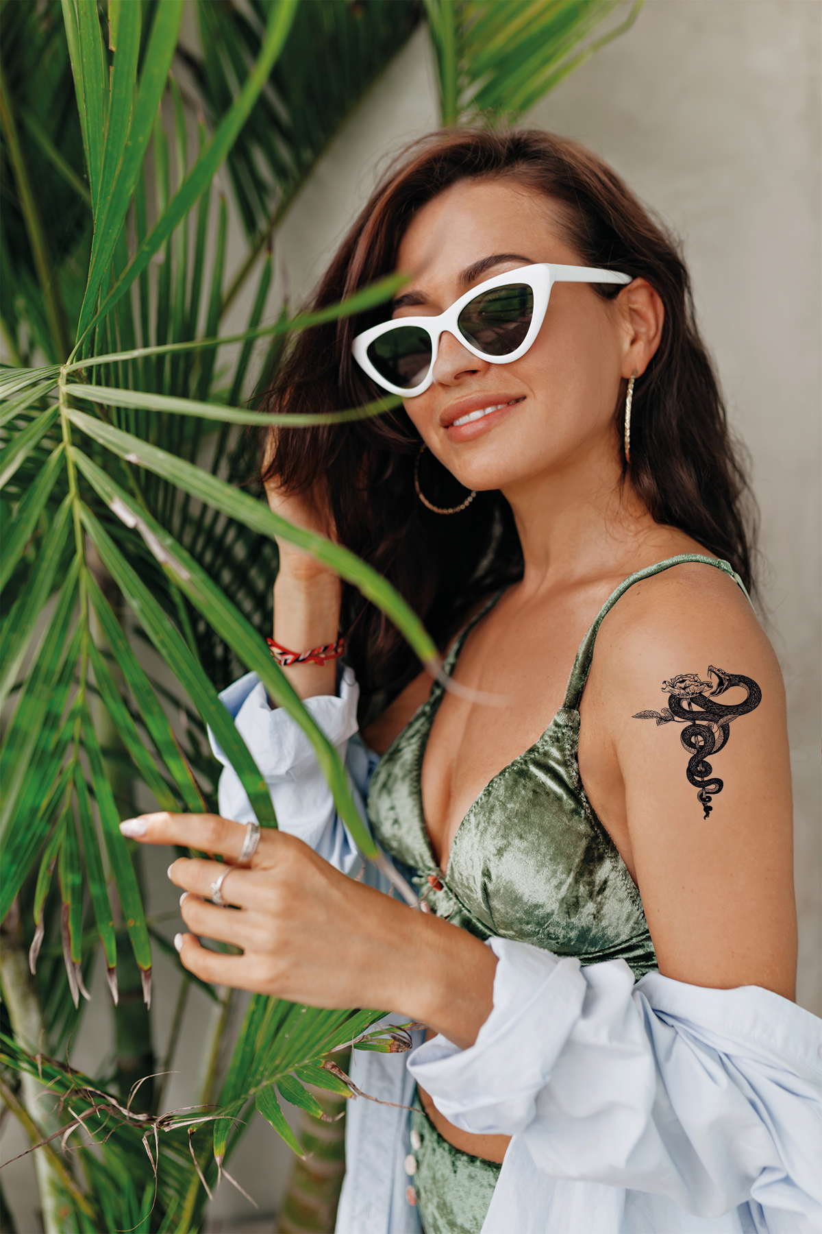 Gül ve Yılan Unisex Geçici Dövme