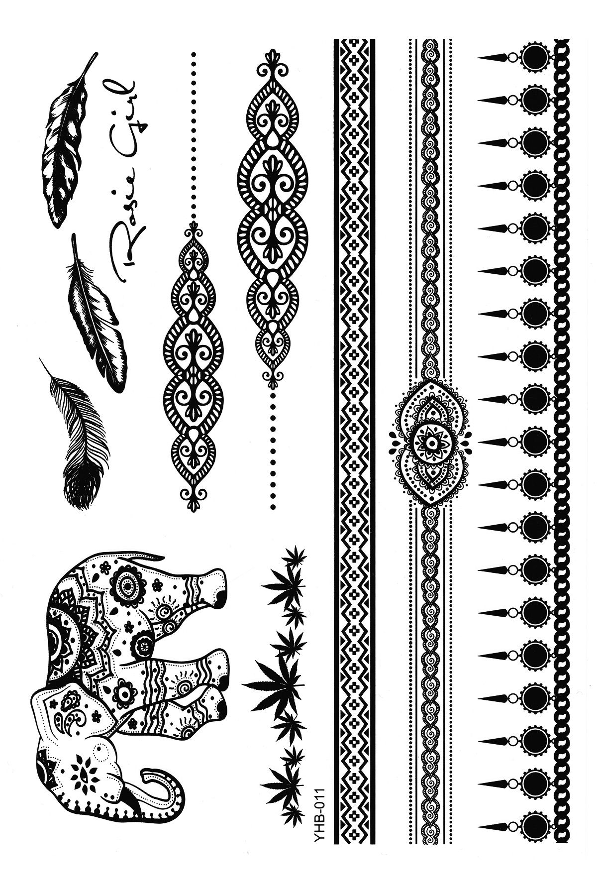 Rosie Girl Mandala Fil Ve Şerit Bileklik Geçici Dövme