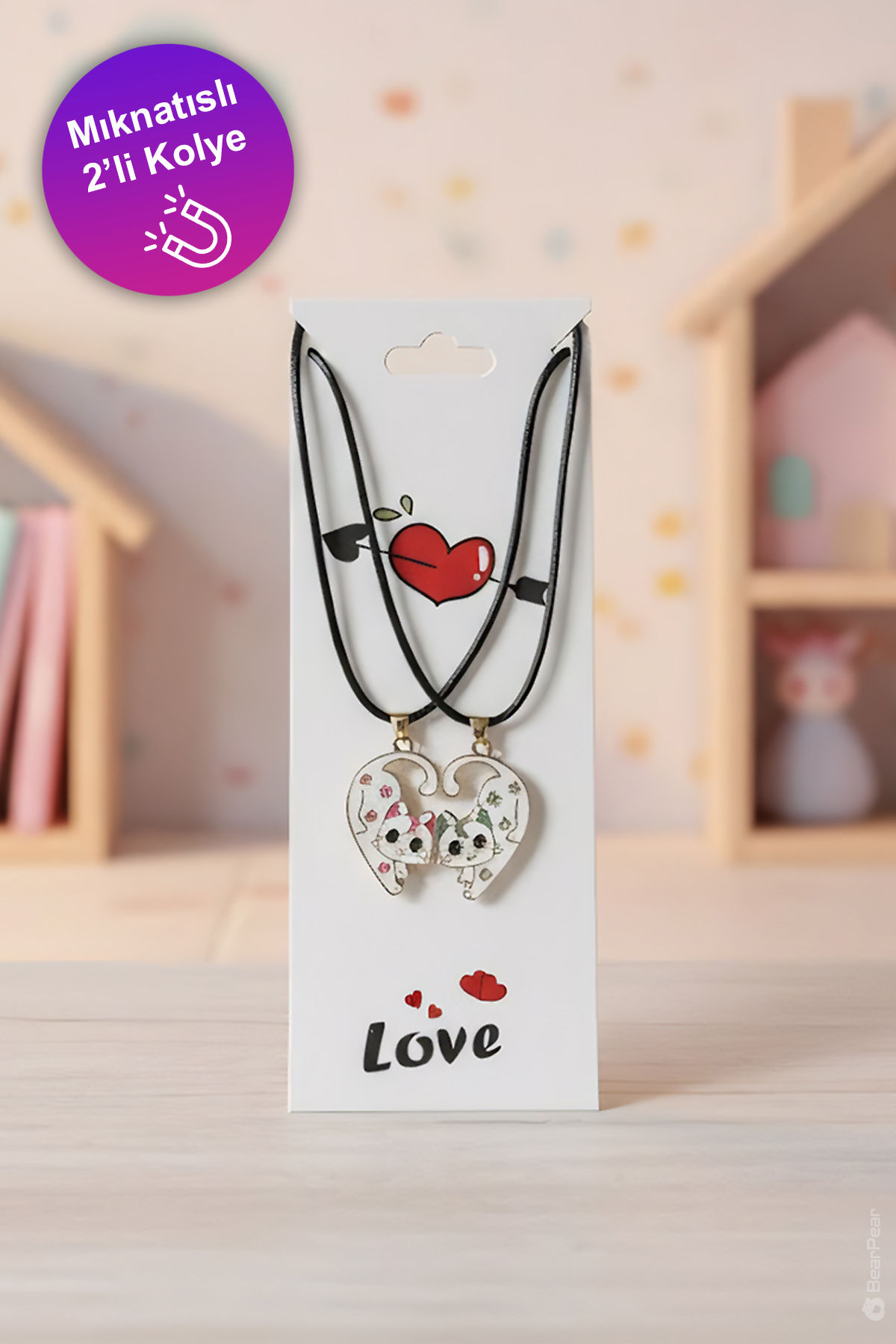 2'li Mıknatıslı Kolye Kedili Kolye Arkadaşlık Kolyesi 2 Adet