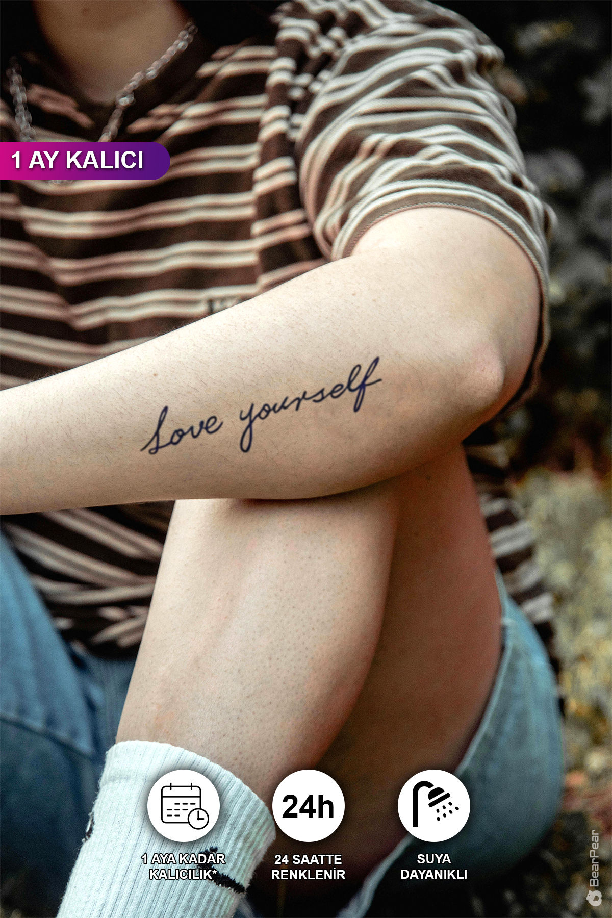 1 Ay Kalıcı Love Yourself "Kendini Sev" Yazılı Geçici Dövme Tattoo