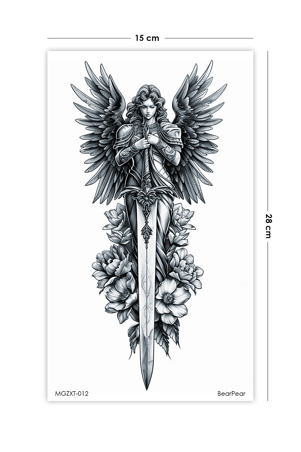 Küçük resim: Kılıç ve Melek Sırt Bacak Dövmesi Büyük Boy Dövme Tattoo