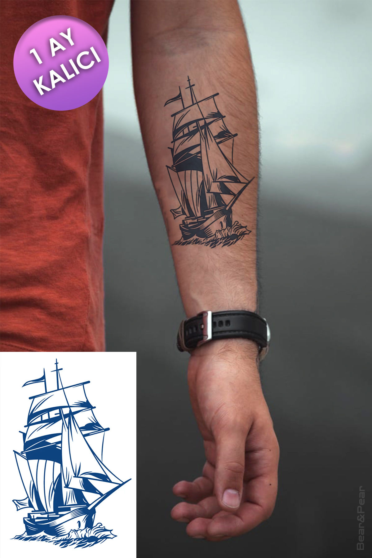 1 Ay Kalıcı Sailor Tattoo Geçici Yelken Dövmesi