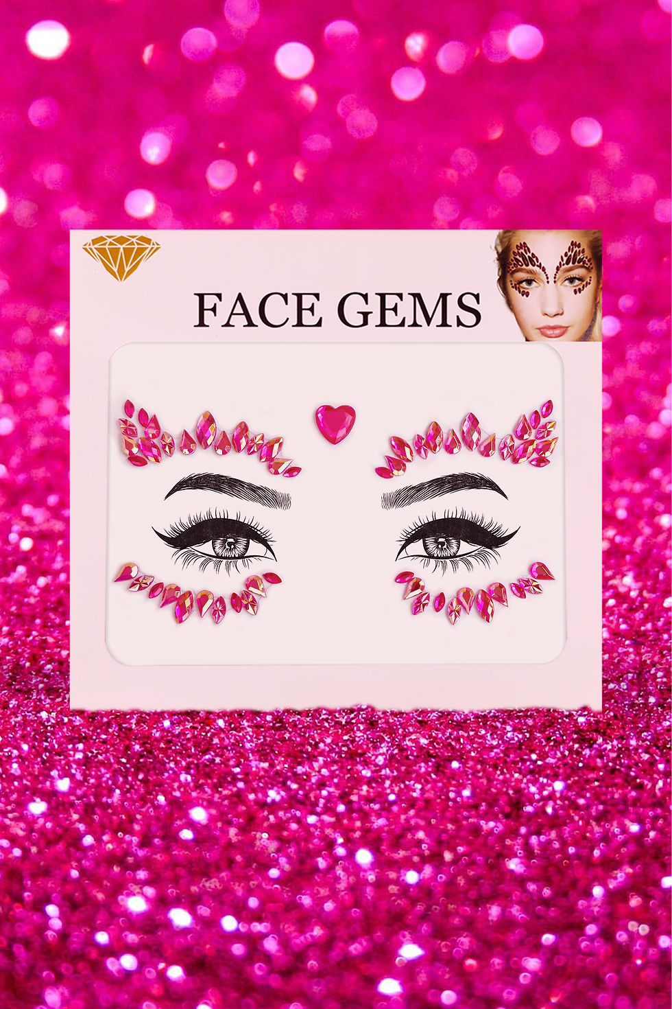Küçük resim: Fuşya Kendinden Yapışkanlı Kristal Yüz Makyaj Aksesuarı Face Gems