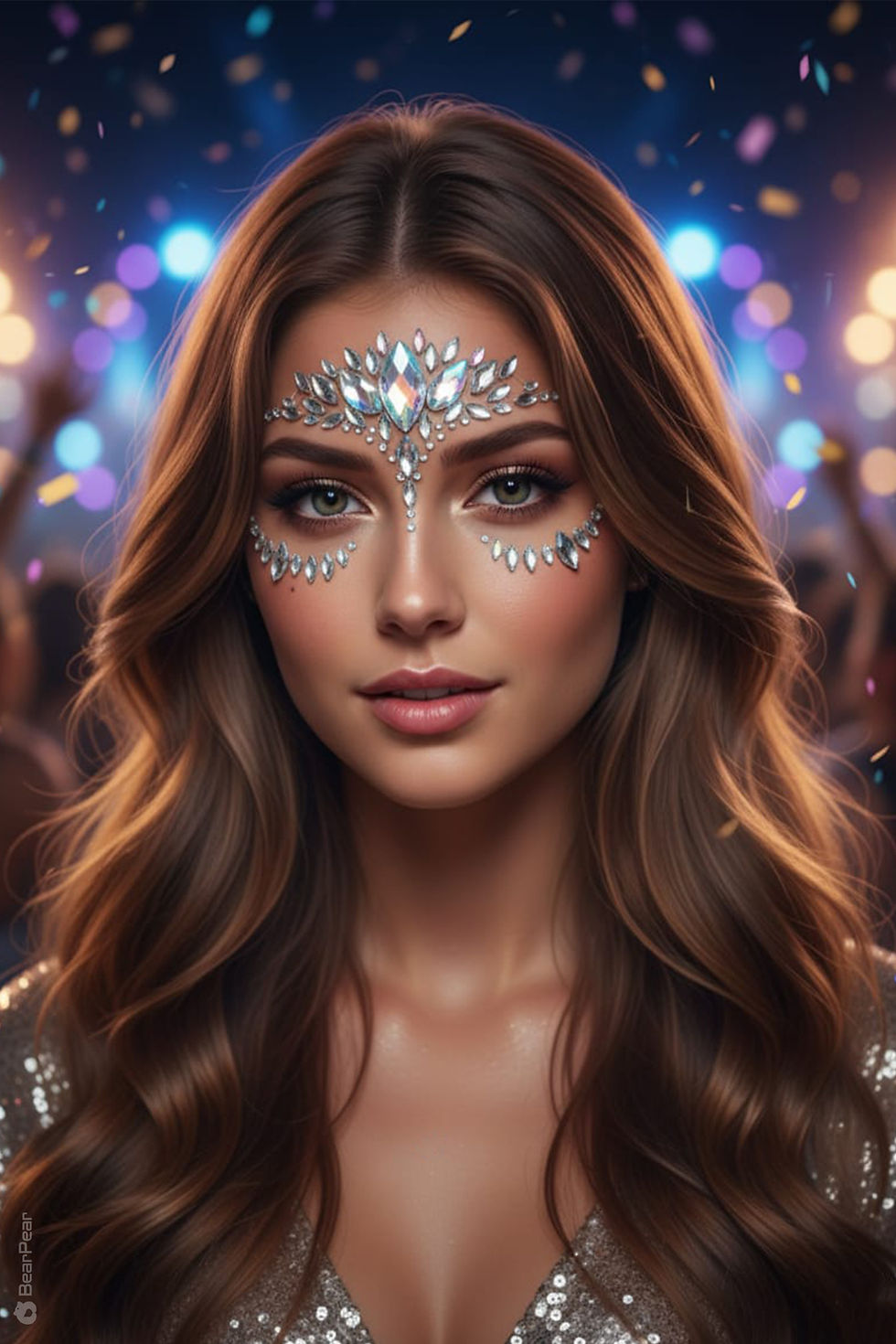Küçük resim: Hologramlı Gümüş Renk Kristal Yüz Taşı Face Gem Parti Aksesuar