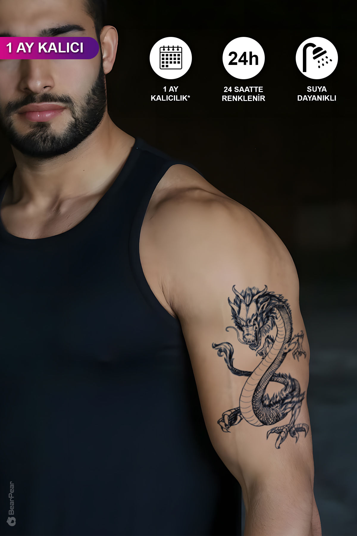 1 Ay Kalıcı Ejderha Tattoo Kol Omuz Dövmesi