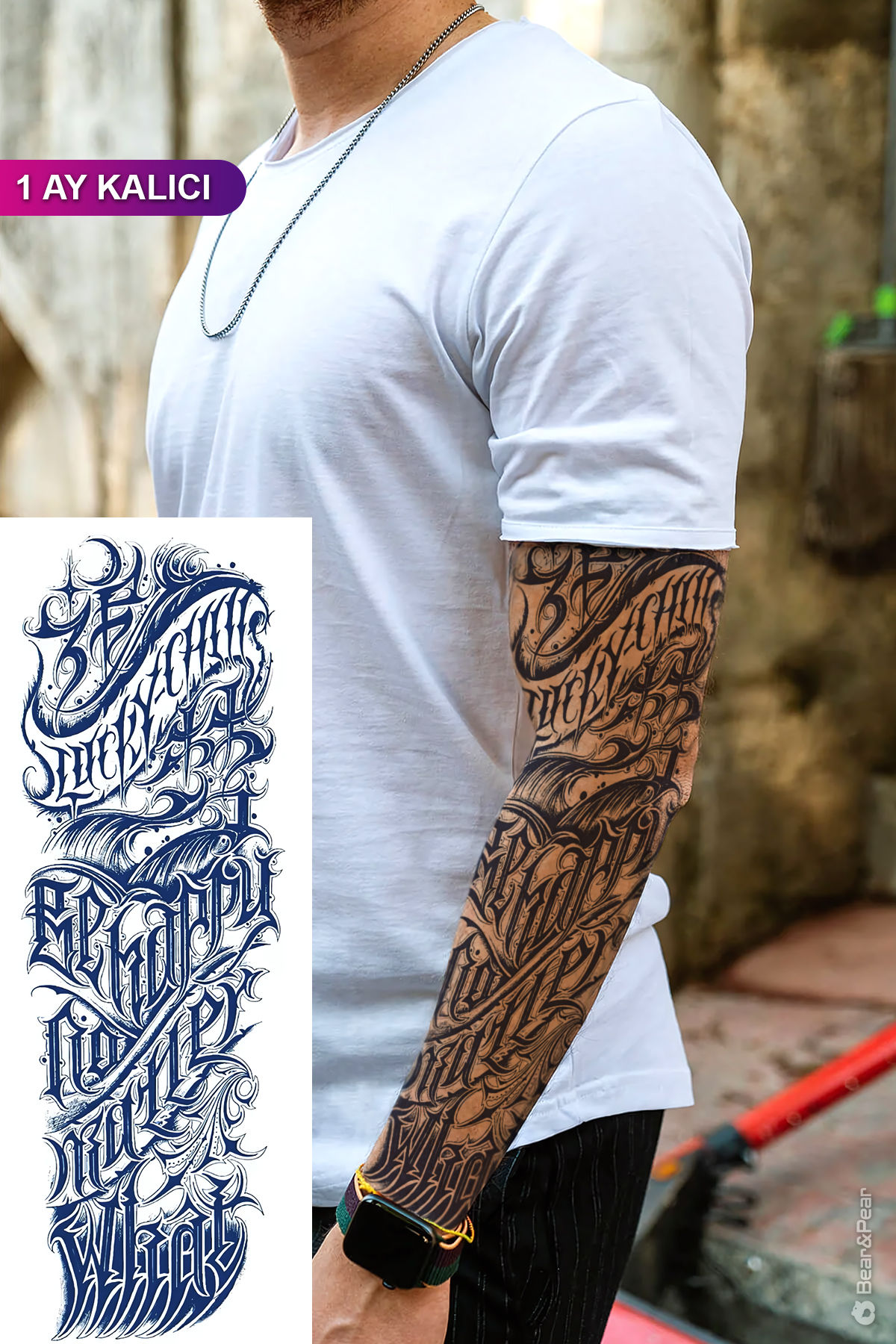 1 Ay Kalıcı Yazılı Kol Kaplama Geçici Dövme Kol Dövmesi Tattoo