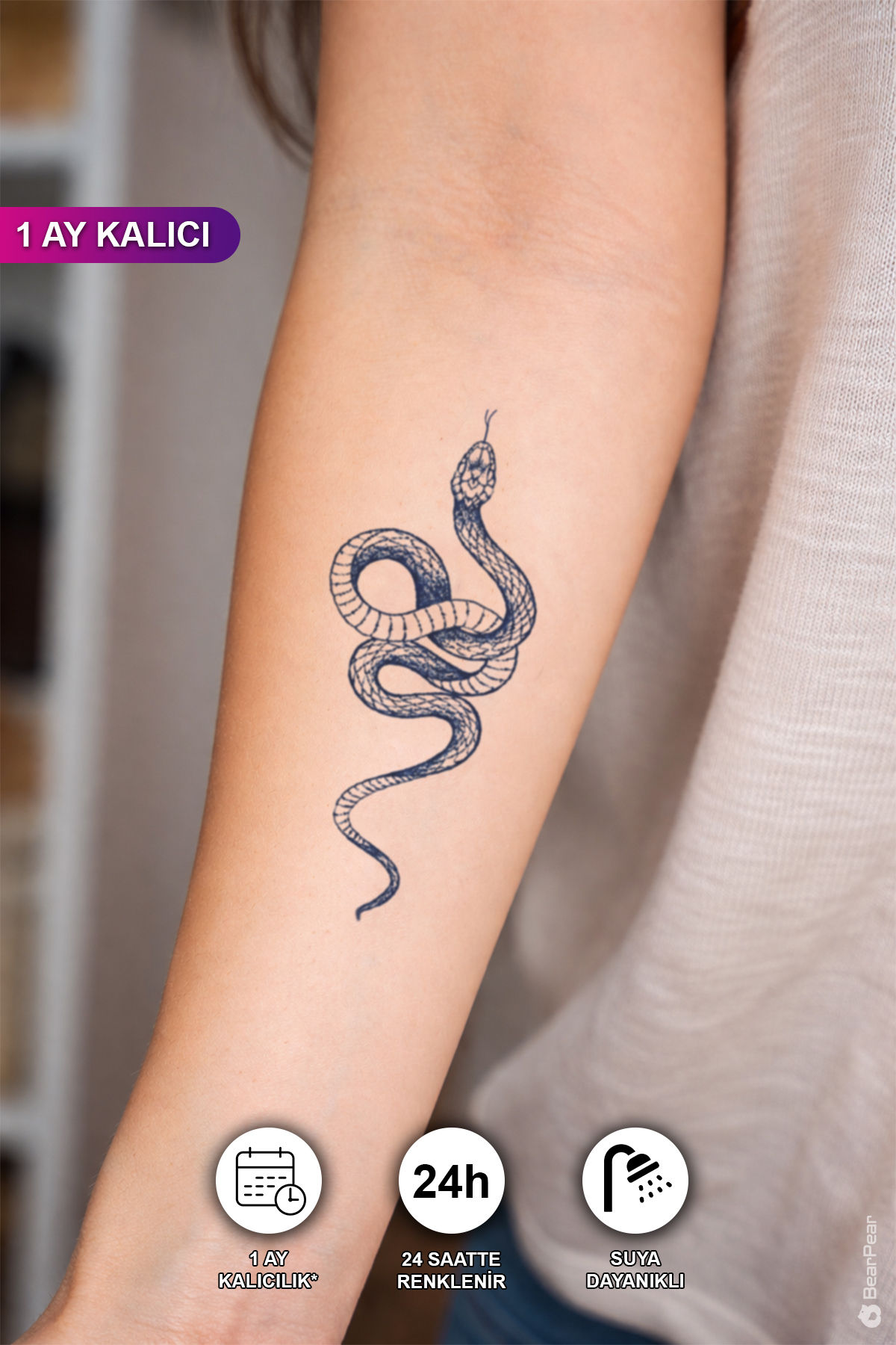 1 Ay Kalıcı 24 Saat Sonra Renklenen Yılan Dövmesi Yarı Kalıcı Dövme