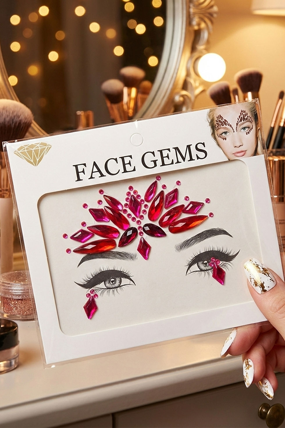 Küçük resim: Party Queen Fuşya Renkli Kristal Taşlı Makyaj Aksesuarı Yüz Taşı