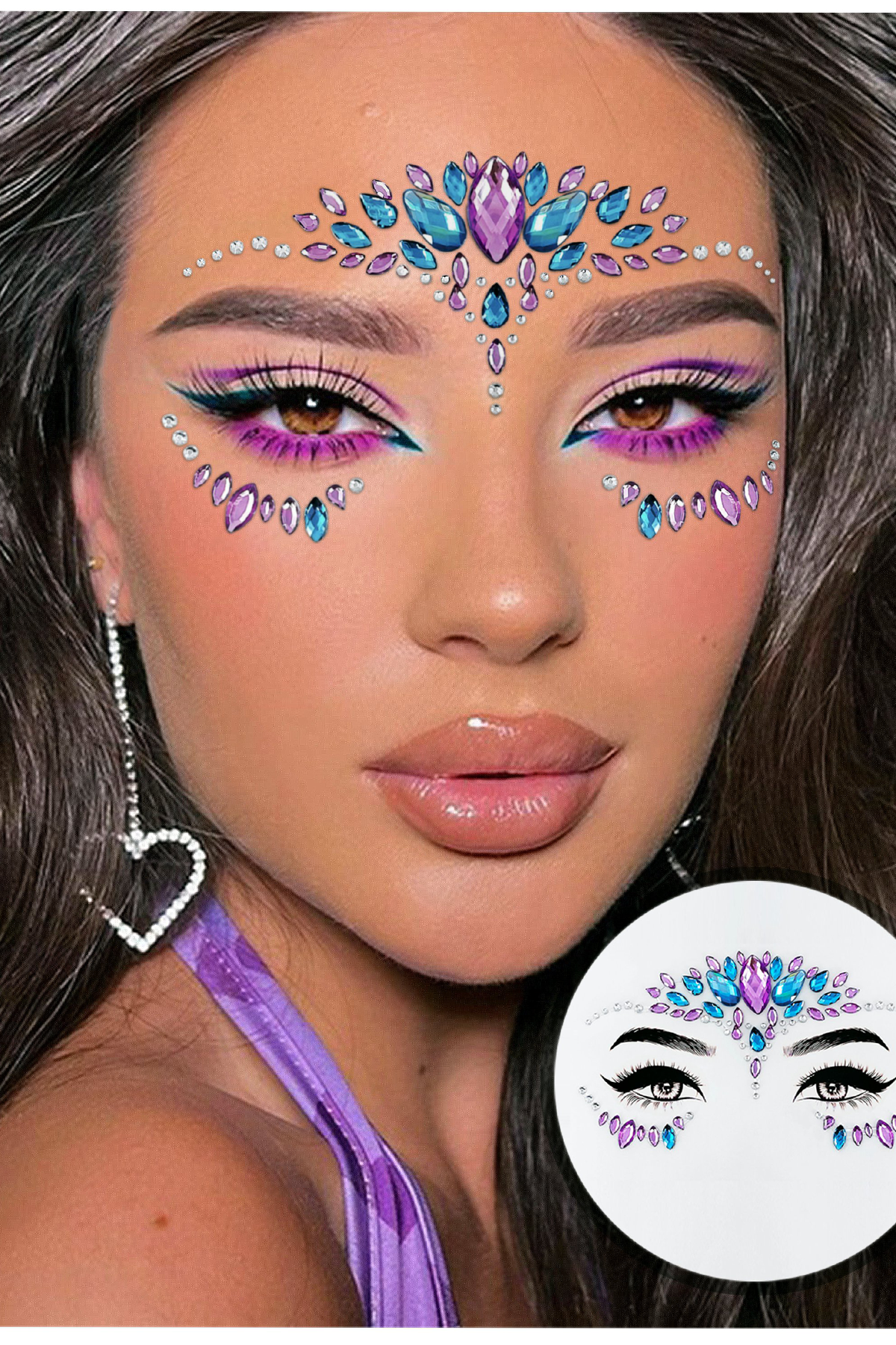 Mermaid Kendinden Yapışkanlı Kristal Yüz Taşı Renkli Face Sticker