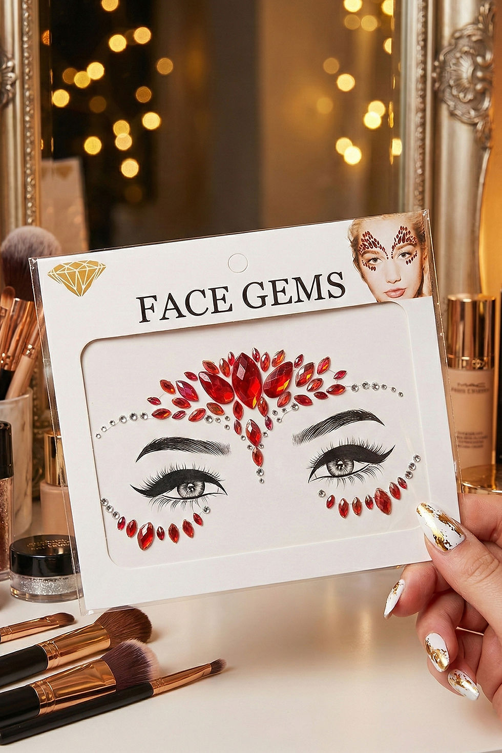 Küçük resim: Red Punch Işıltılı Yüz Mücevheri, Kendinden Yapışkanlı Kırmızı Yüz Taşı