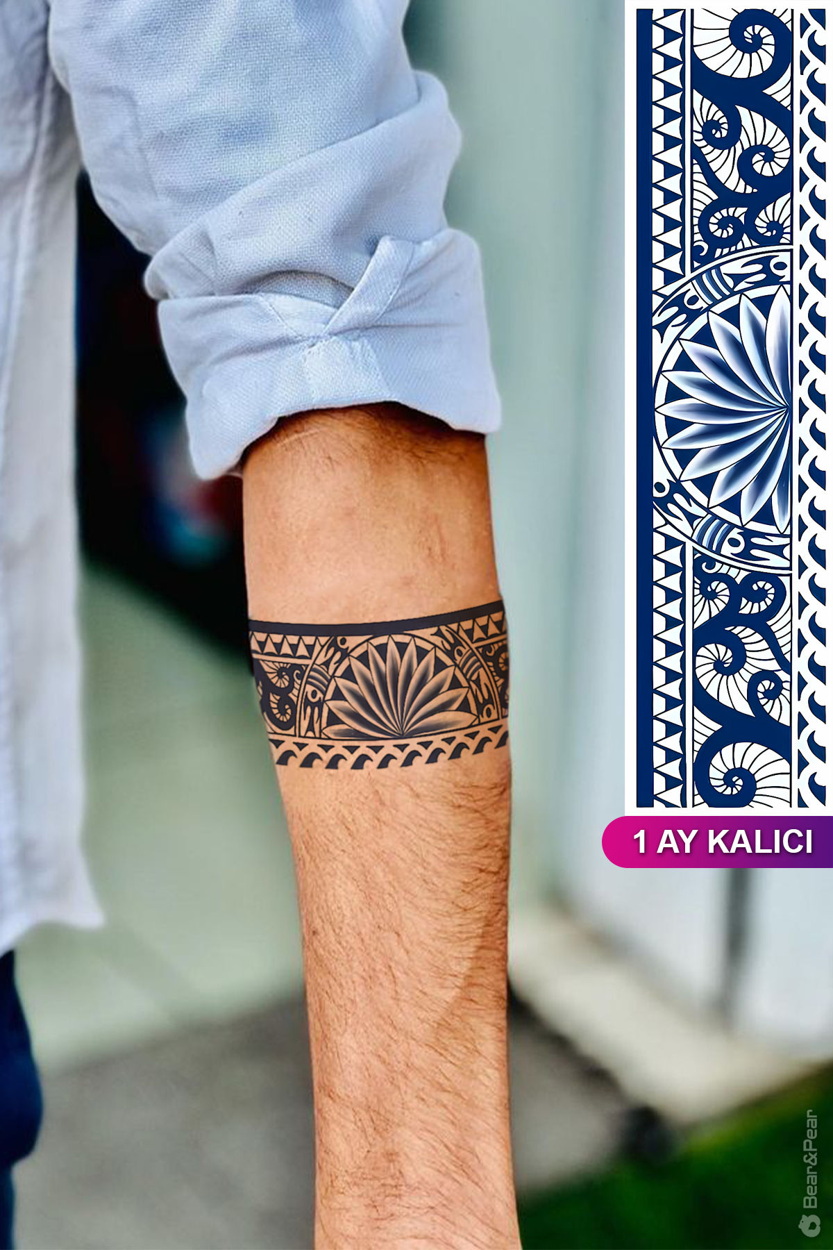 1 Ay Kalıcı Şerit Dövme Kol Bacak Bilek Dövmesi Armband Tattoo