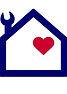 Love Your Home Repairs logo, an outline of a house with a wrench as the chimney, and a heart on the inside.