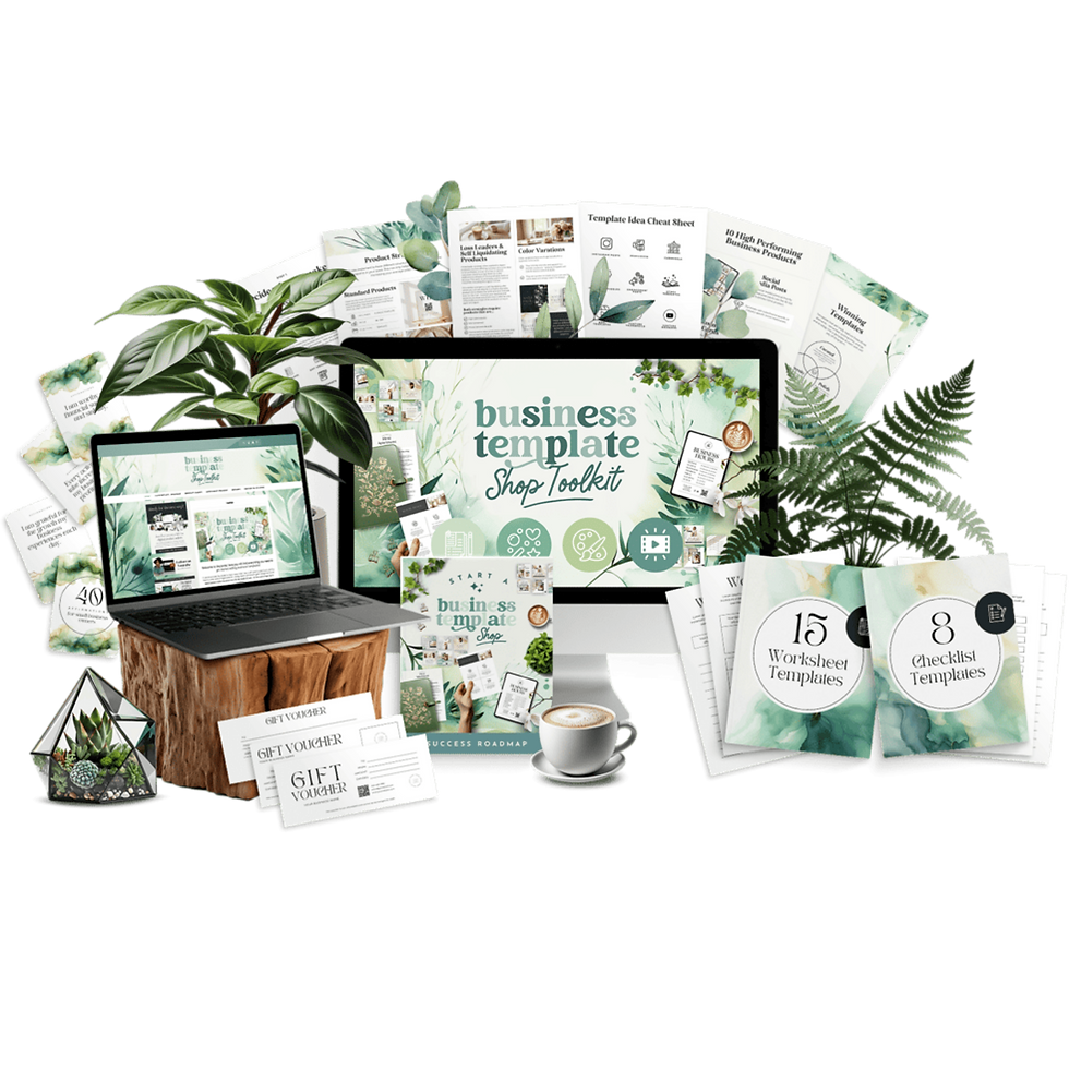 Business template shop toolkit with resellable templates, lessons, and clipart