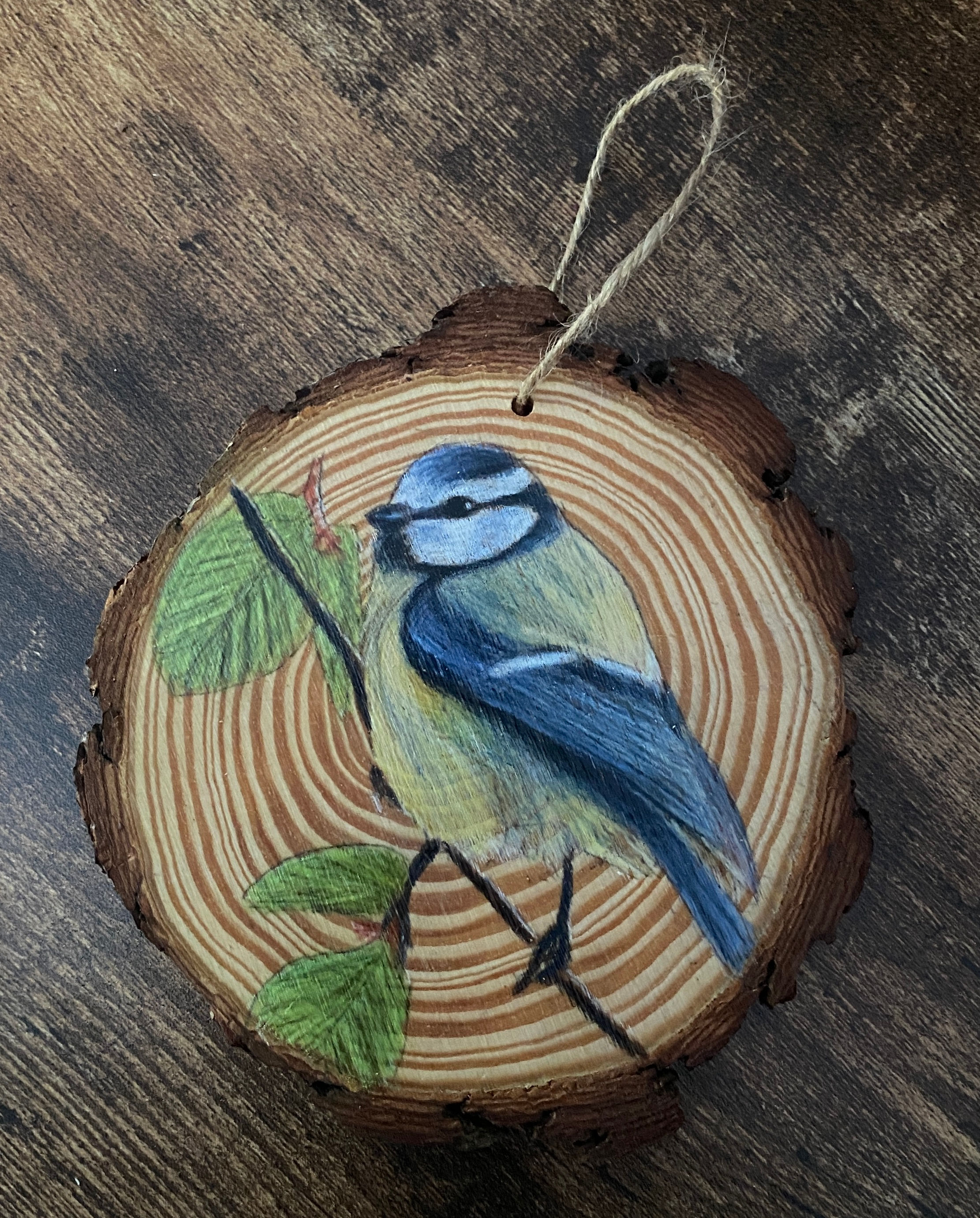 Blue tit - Wood slice art