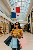 Woman shopping in a mall under Panamanian flag