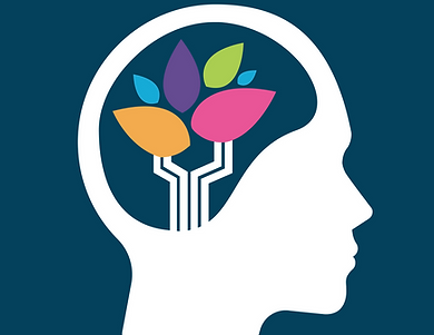 Datamind logo. Human head with brain tree graphic on a dark blue background