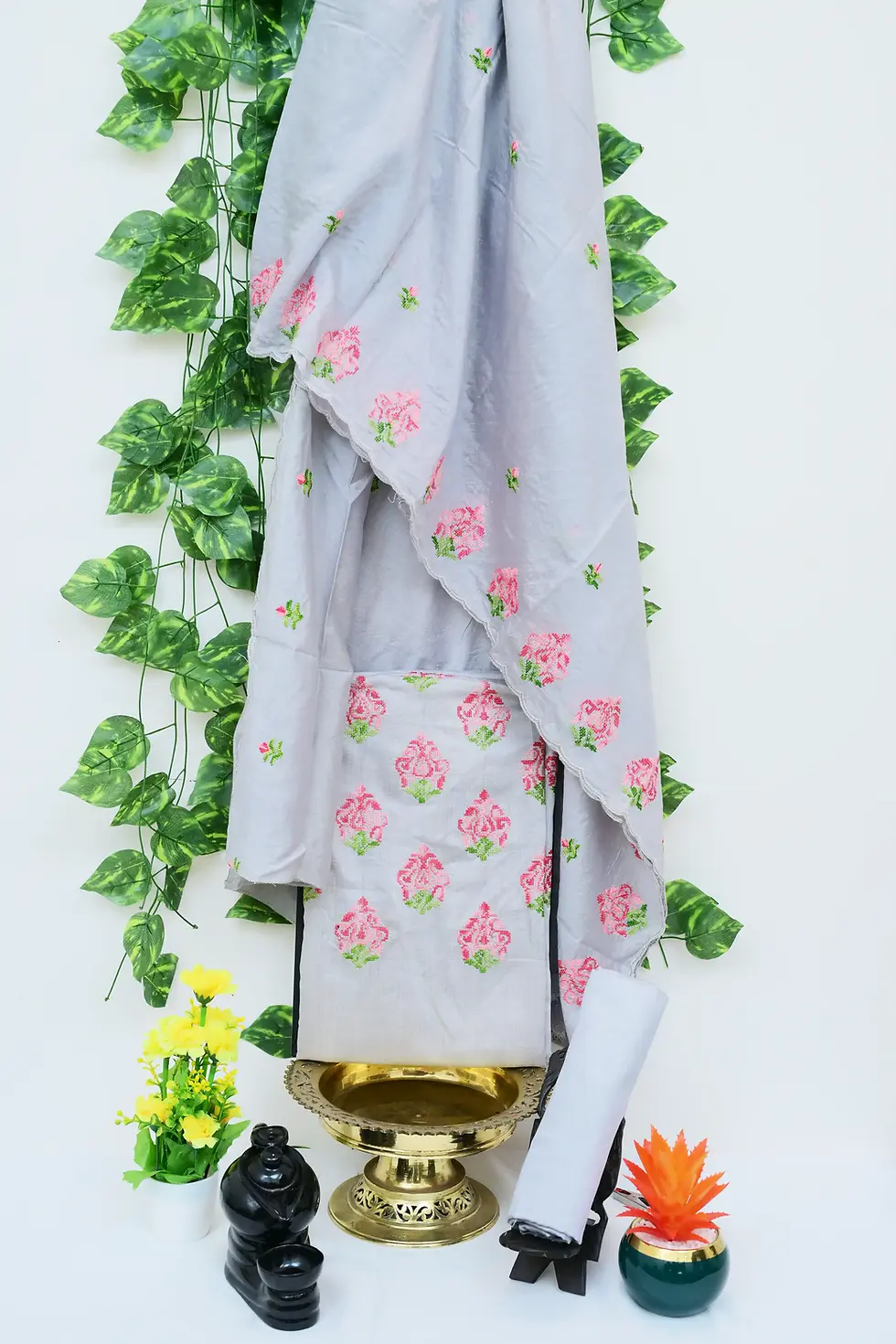 Soft Silk with Cross Stich-Grey