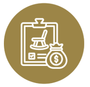 Icon of a rocking chair on a clipboard with a money bag.