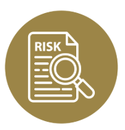 Magnifying glass inspecting a document labeled RISK.