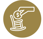 Hand putting a dollar coin into a rocking chair icon