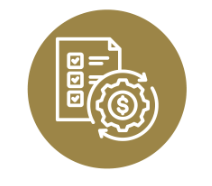 Checklist icon with gear and dollar sign for business owners