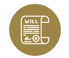 Icon of a legal will document in a gold circle.