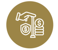 Hand holding a cane with shield and dollar coins icon